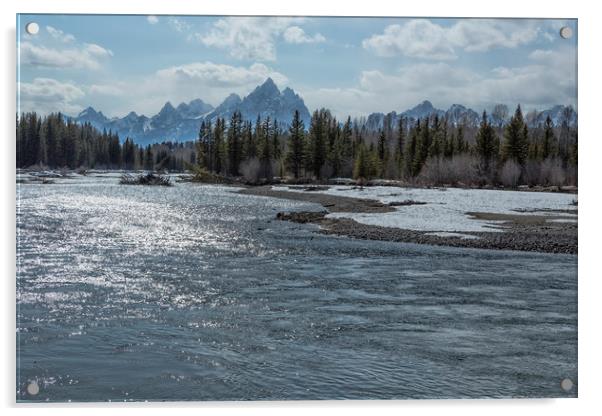 Shimmering Snake River and the Tetons Acrylic by Belinda Greb