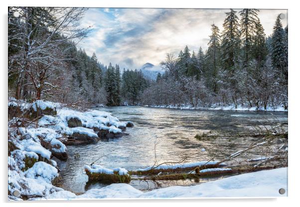 Morning on the McKenzie River Between Snowfalls Acrylic by Belinda Greb