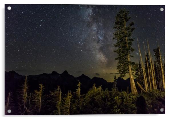 Milky Way over the Tatoosh Range at Mount Rainier Acrylic by Belinda Greb