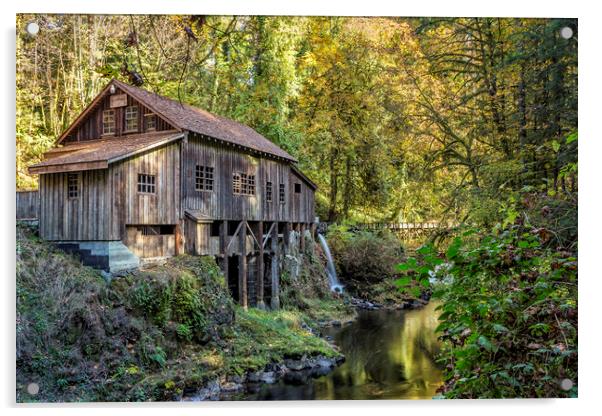 Cedar Creek Grist Mill in the Fall Acrylic by Belinda Greb