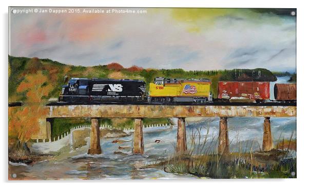 Train over "The Hooch"  Acrylic by Jan Dappen