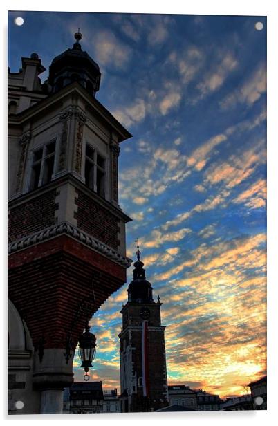 Rynek Glowny at Sunset. Acrylic by Richard Cruttwell