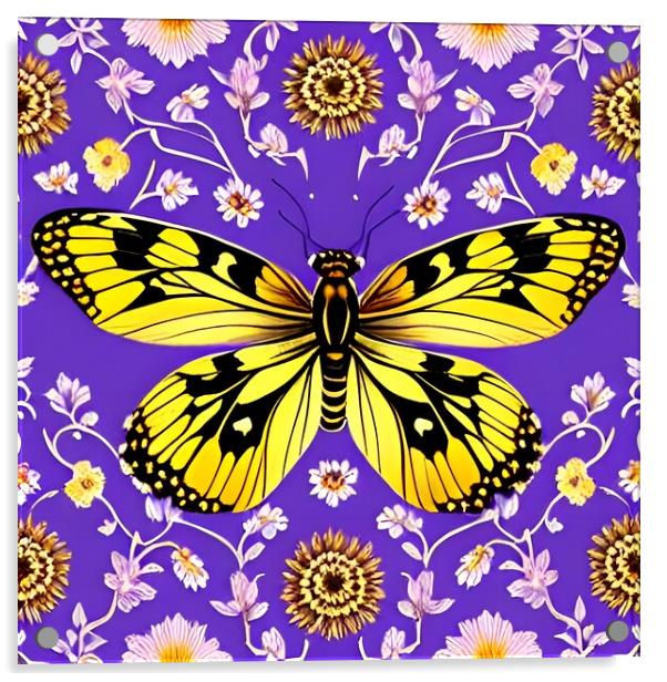 Yellow Butterfly on Purple Acrylic by Scott Anderson