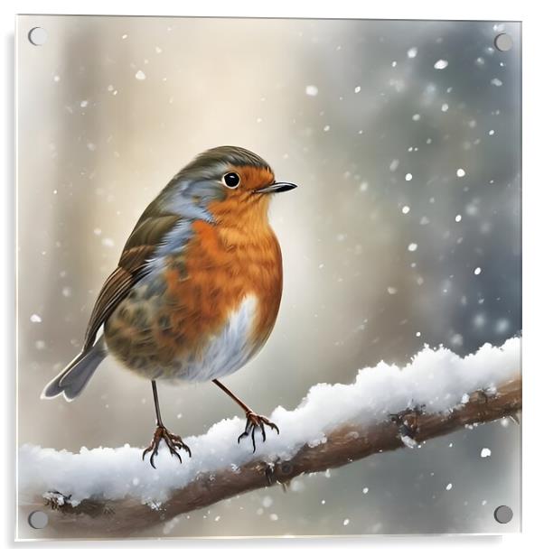 British Robin on a winter twig Acrylic by Scott Anderson