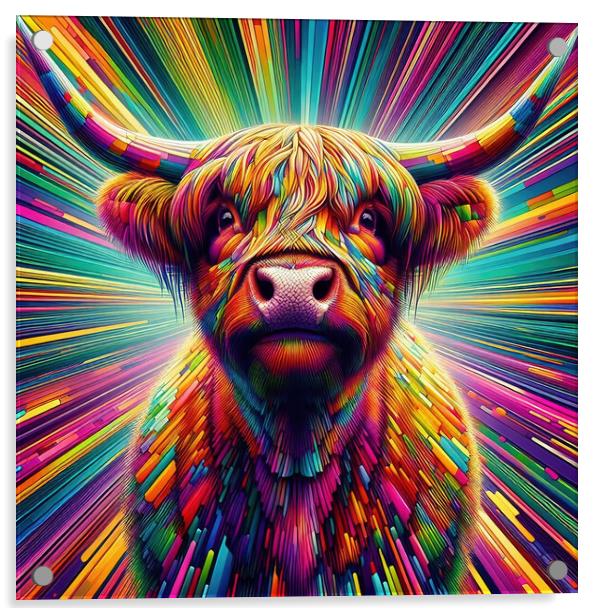 Rainbow Highland Cow Acrylic by Scott Anderson