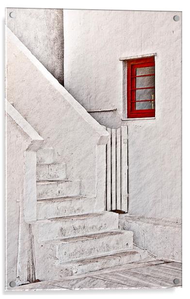Red Window White Steps Acrylic by Scott Anderson