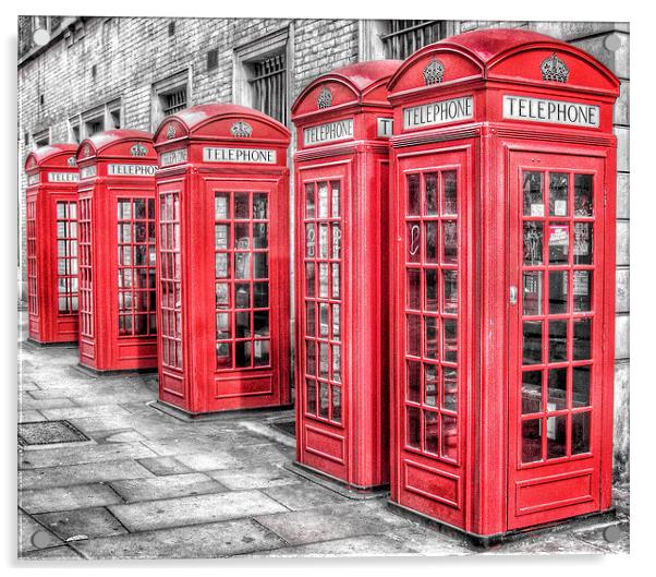 Red Phone Boxes in London Acrylic by Scott Anderson