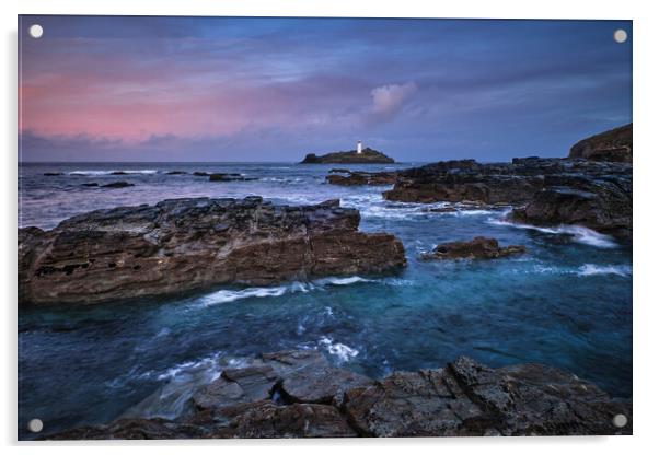 Sunrise at Godrevy Lighthouse, Cornwall Acrylic by Dan Ward