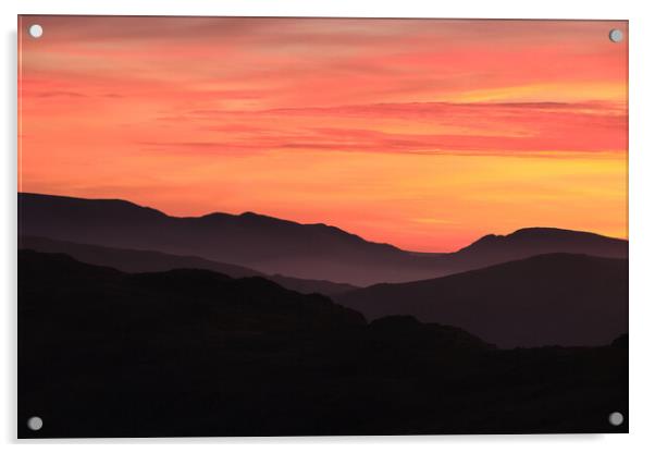 Sunset Mountain layers, The Lake District Acrylic by Dan Ward