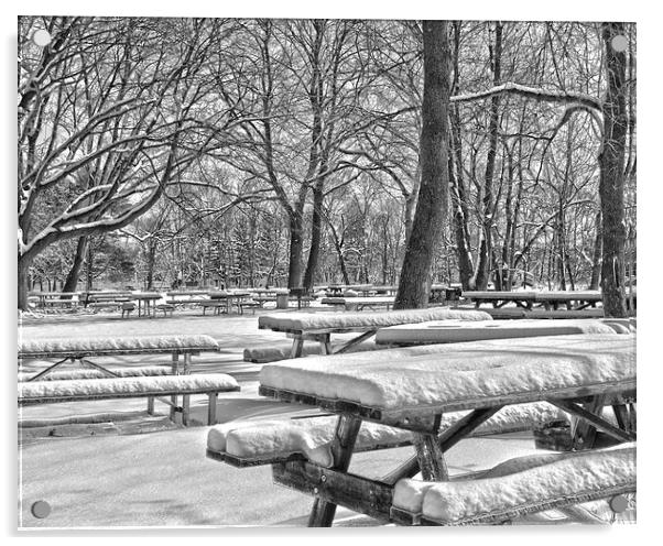  Picnic Tables In The Snow Acrylic by Tom and Dawn Gari