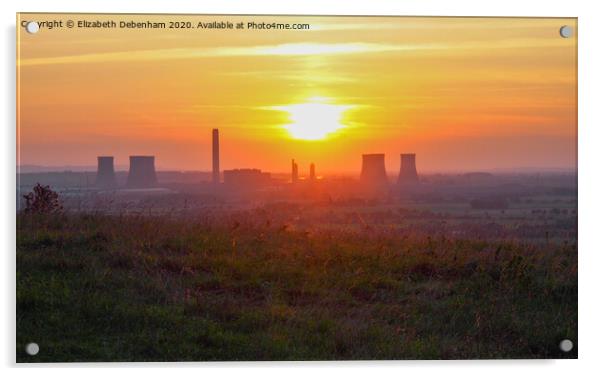 Sundown over Didcot Power Station. Acrylic by Elizabeth Debenham