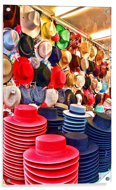 Traditional hats at Malaga feria Acrylic by Adrian Wilkinson