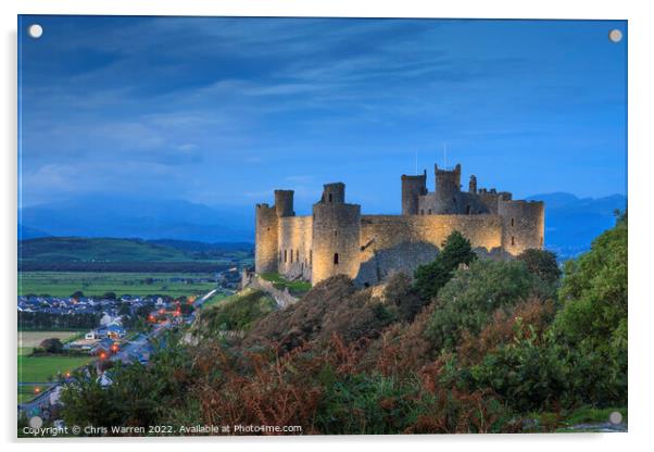 Harlech Castle Gwynedd Wales at twilight Acrylic by Chris Warren