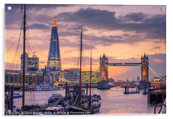 Tower Bridge and The Shard London twilight Acrylic by Chris Warren