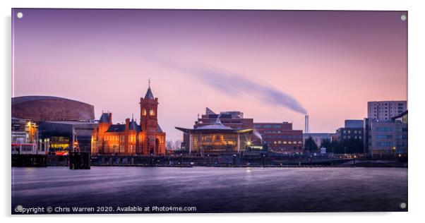 Pier House and Senedd Cardiff in the twilight Acrylic by Chris Warren