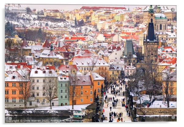 Charles Bridge Prague Czech Republic in the snow Acrylic by Chris Warren