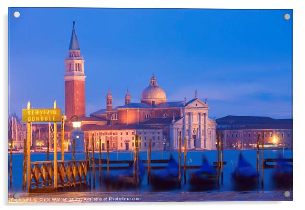 Twilight view to San Giorgio Maggiore Venice Acrylic by Chris Warren