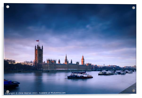 Houses of Parliament London in the evening light Acrylic by Chris Warren