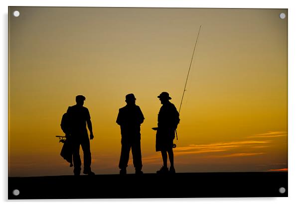 Three fishermen at sunset Acrylic by Andrew chittock