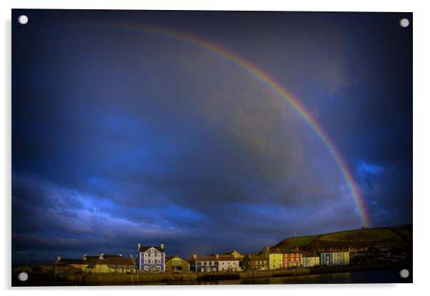 Rainbow over Aberaeron Harbour Acrylic by Andrew chittock