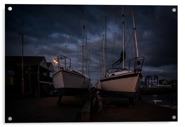 Aberaeron harbour blue hour  Acrylic by Andrew chittock