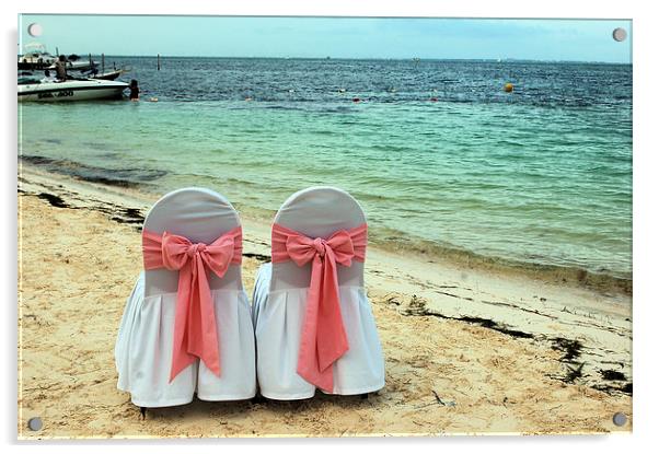 Caribbean Wedding Chairs Acrylic by Maria Carter