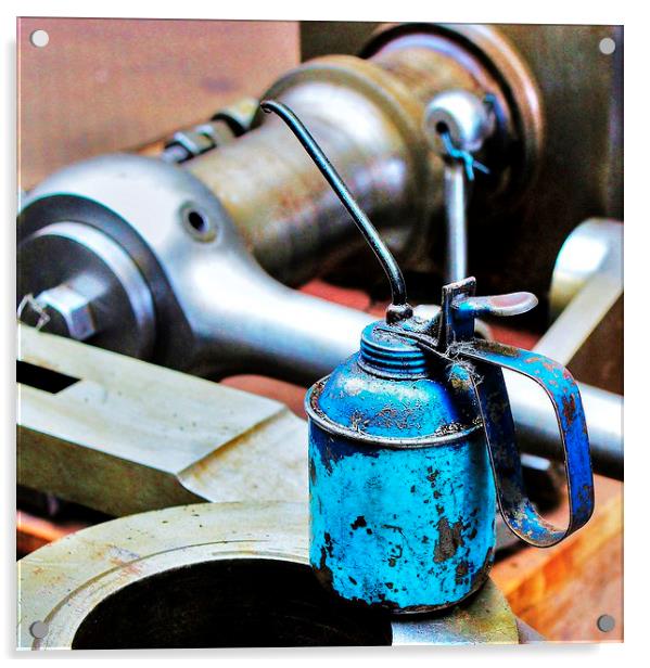 Oil can in the tool room. Acrylic by Robert Cane