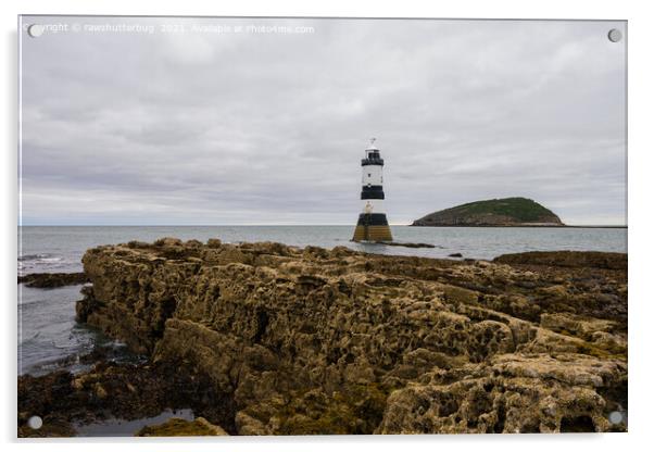 Trwyn du lighthouse and Puffin Island Acrylic by rawshutterbug 
