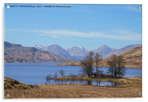Snow Top Mountains At Loch Arklet Acrylic by rawshutterbug 