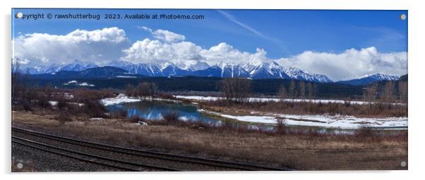 Snow Covered Mountains At Columbia River Canada Acrylic by rawshutterbug 