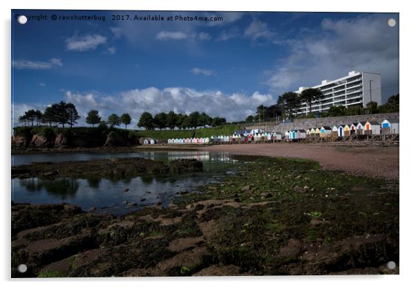 Corbyn Sands Beach Huts Torquay Acrylic by rawshutterbug 