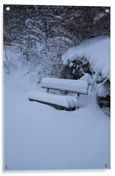 Snow Covered Bench Acrylic by rawshutterbug 