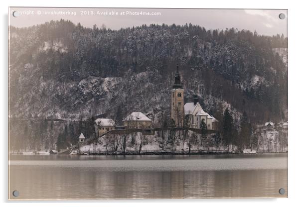 Bled Island Dusted With Snow Acrylic by rawshutterbug 