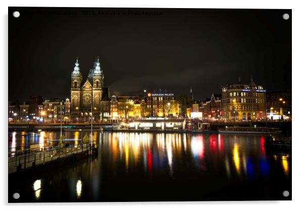 Amsterdam At Night Acrylic by rawshutterbug 