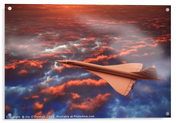 Concorde flying in a sunrise clouds Acrylic by Jim O'Donnell