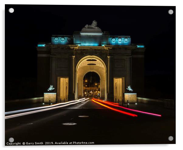 Light Trails at the Menin Gate. Acrylic by Garry Smith