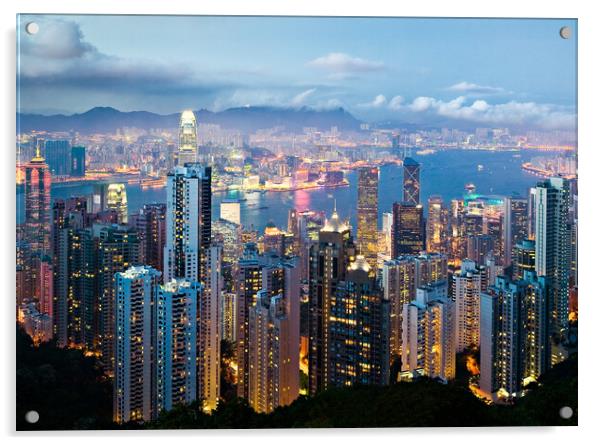 Hong Kong at Dusk Acrylic by Dave Bowman