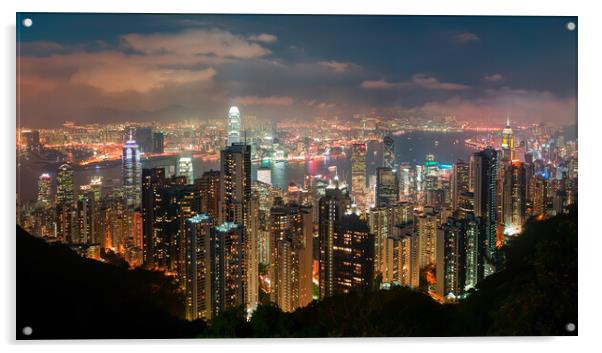 Hong Kong at Night Acrylic by Dave Bowman