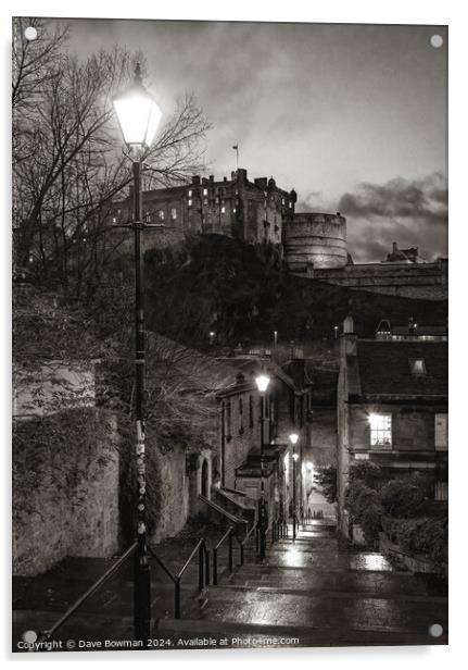 Edinburgh Castle from the Vennel Acrylic by Dave Bowman