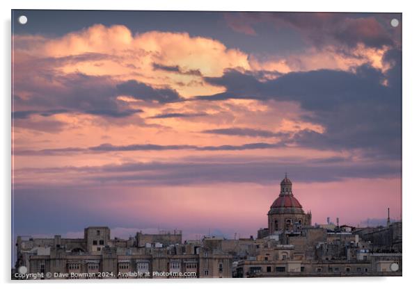 Last Light Over Valletta Acrylic by Dave Bowman