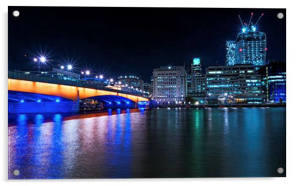 London Bridge and the City at Night Acrylic by John Ly