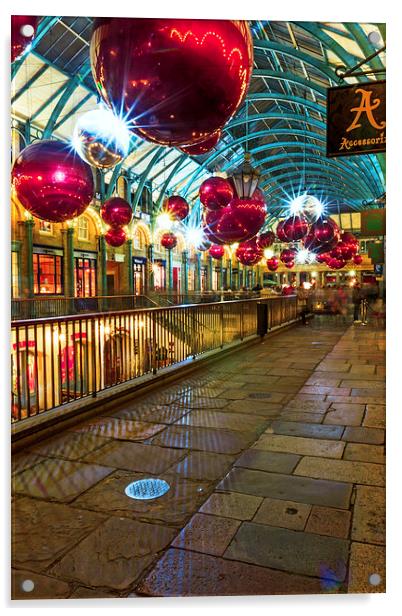 Christmas Lights & Decorations at Covent Garden Acrylic by John Ly