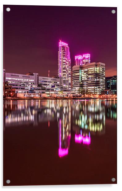 Pink lights at Canary Wharf Acrylic by John Ly