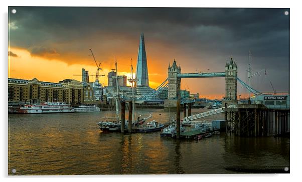  Sunset at Tower Bridge and the Shard. Acrylic by John Ly
