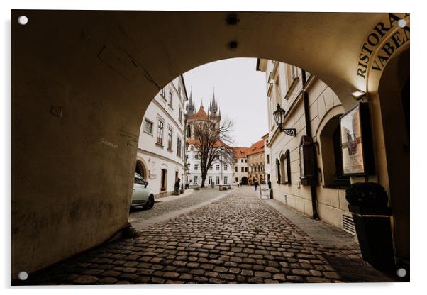 Cobble Street in Prague, Czech Republic Acrylic by John Ly