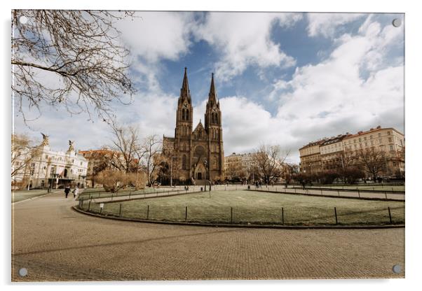 Peace Square, Church of Saint Ludmila in Prague Acrylic by John Ly