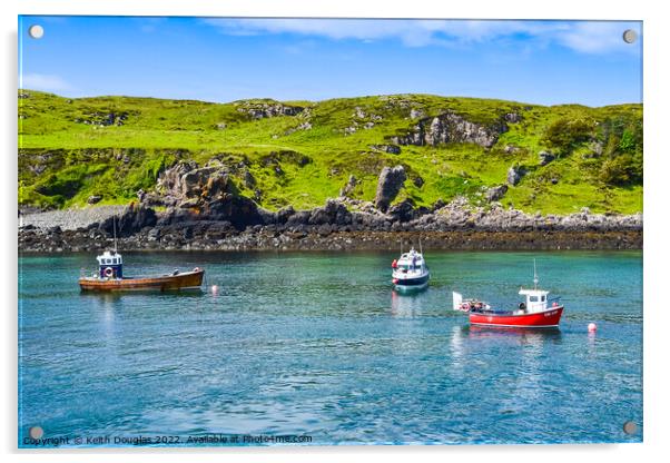 Boats moored at Muck Acrylic by Keith Douglas