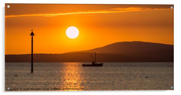 Morecambe Bay Sunset with fishing boat Acrylic by Keith Douglas