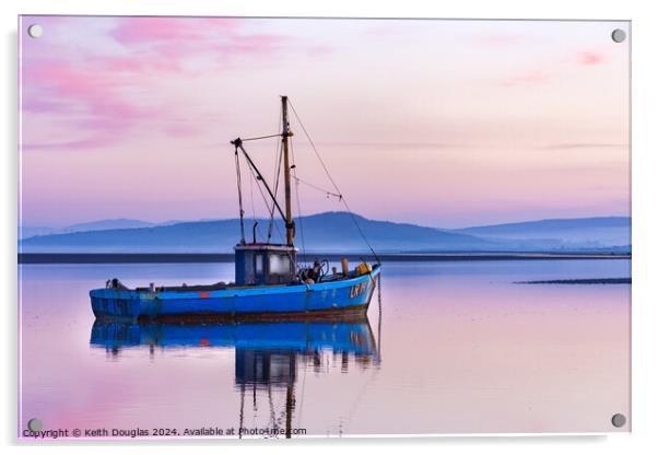 Blue boat, purple sky in Morecambe Bay Acrylic by Keith Douglas