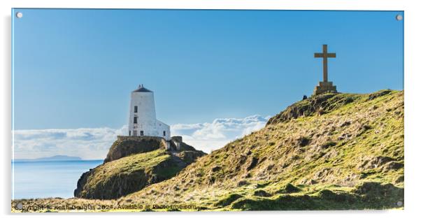 Tŵr Mawr Lighthouse and Cross on Llanddwyn, Anglesey Acrylic by Keith Douglas